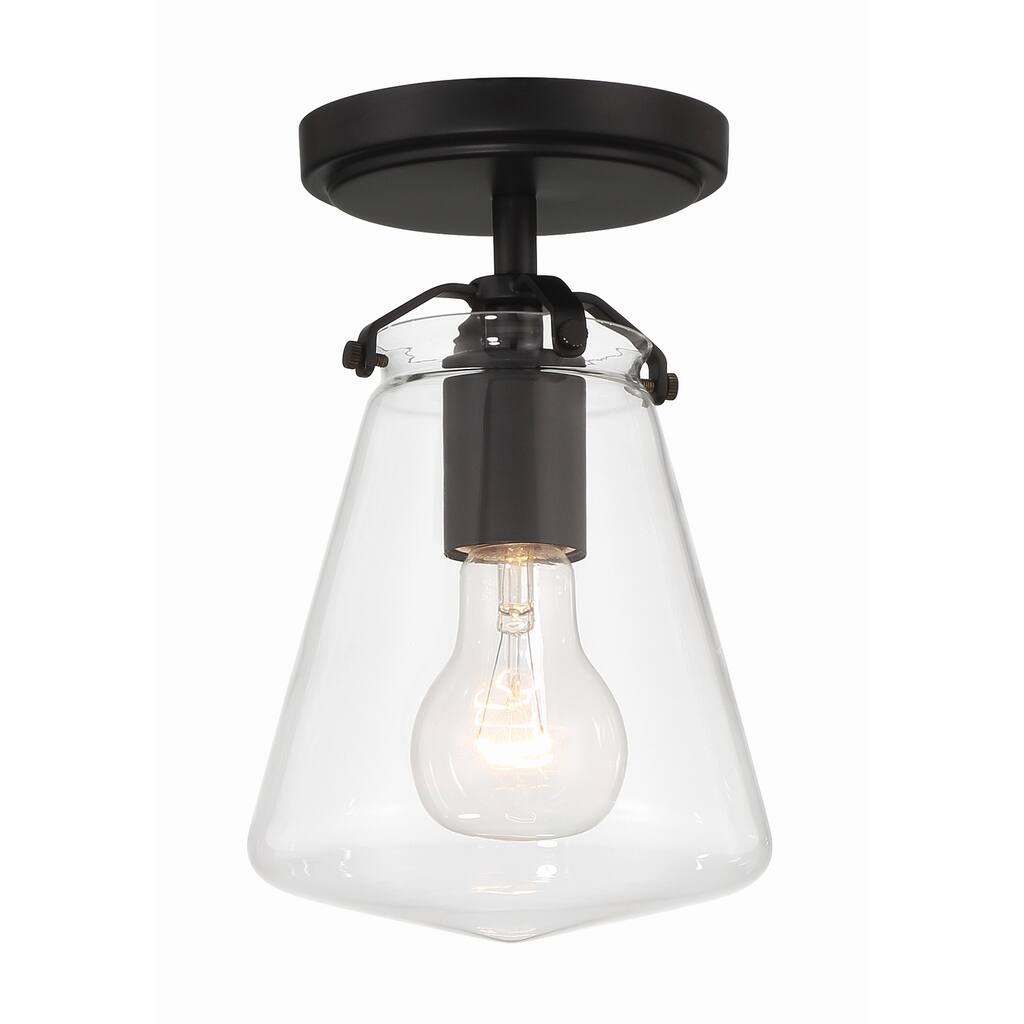 Voss 1 Light Matte Black Semi Flush Mount - 5.75"W x 9.25"H x 5.75"D