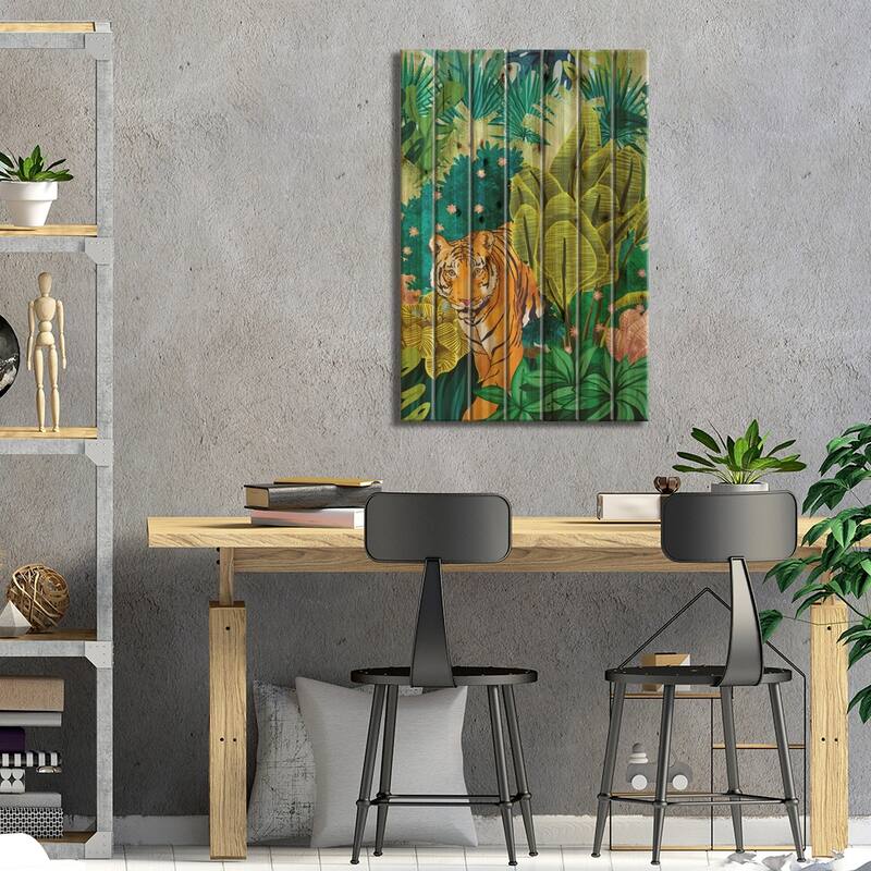 Jungle Tiger Print On Wood by 83 Oranges - Multi-Color