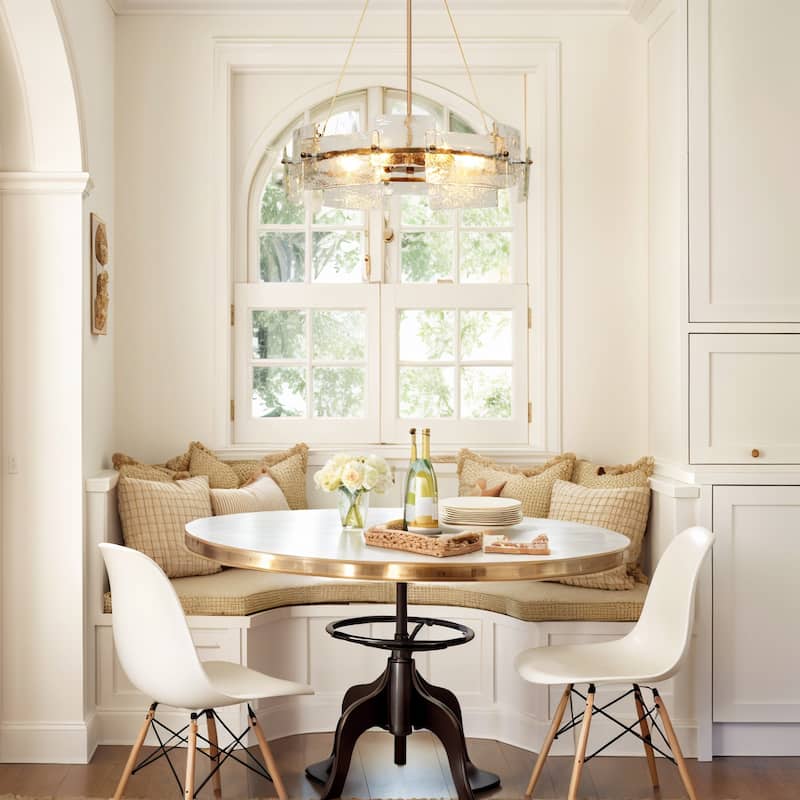 Modern Glam Gold 6-Light Drum Chandelier Textured Glass Pendant Light for Dining Room - D 20.5" x H 24"