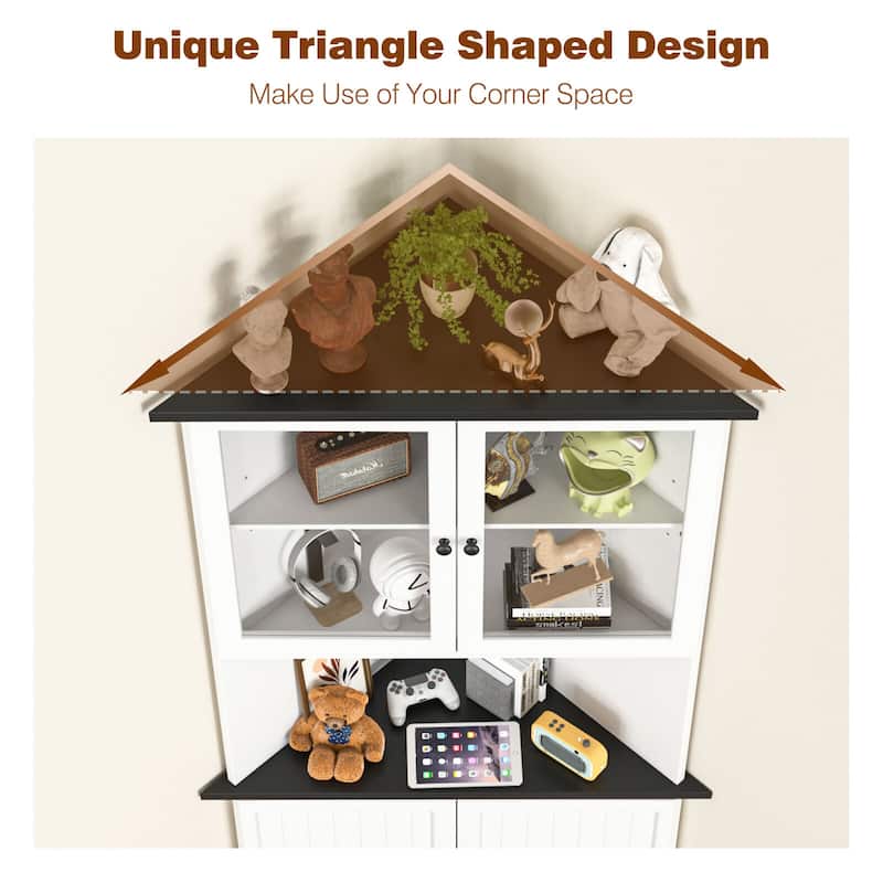 VEIKOUS 71 "Tall Corner Cabinet Storage with Doors and Adjustable Shelves