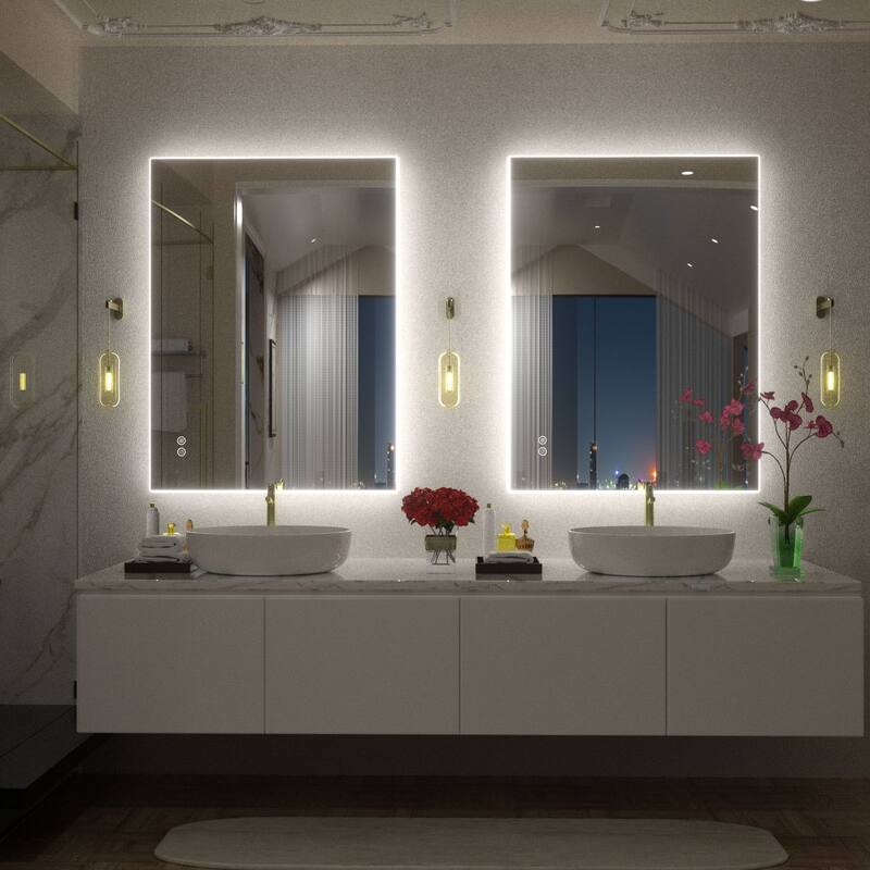 Frameless Anti-Fog 3 Colors Dimmable LED Backlit Wall Bathroom Vanity Mirror