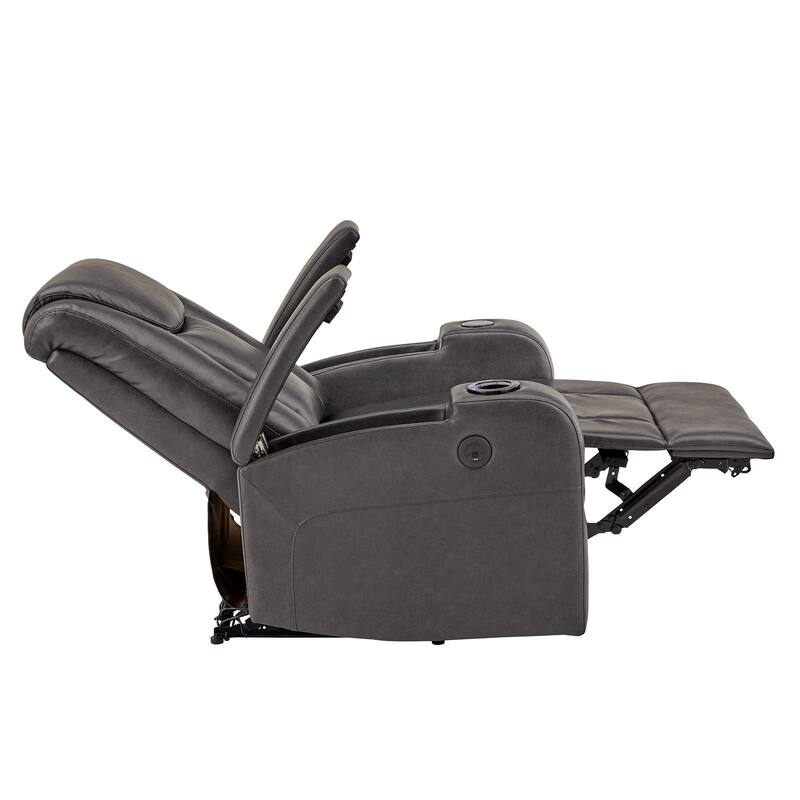 Terlingua Gray Vegan Leather LED Power Recliner with Speaker, Storage, USB and Wireless Charger by iNSPIRE Q Classic