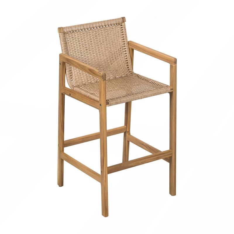 Wood Outdoor Barstool with Beige Cushion Set of 2