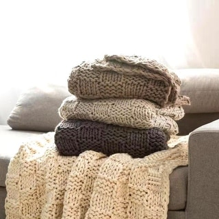 HiEnd Accents Chess Hand Knit Modern Farmhouse Rustic Style Throw Blanket
