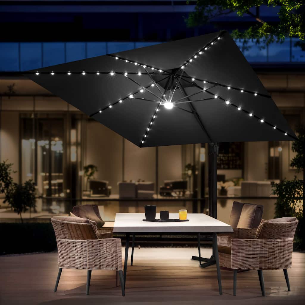 VredHom 11X11 FT Outdoor Square Cantilever Patio Umbrella Solar LED Light