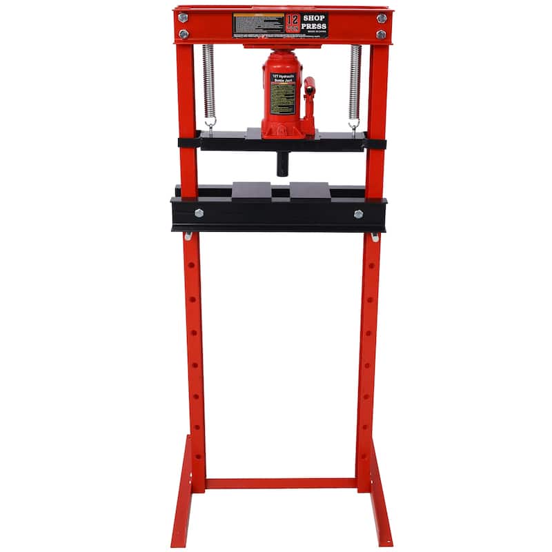 Hydraulic Shop Press ,12-Ton Capacity , Floor Mount ,with Press Plates, H-Frame Garage Floor Press, Adjustable Working Height