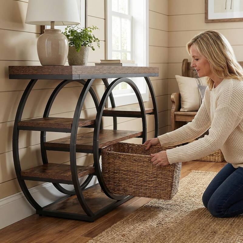 47" Console Tables for Entryway, Industrial 5-Tier Sofa Table with Storage - 47.24" L × 11.81" W × 31.49" H