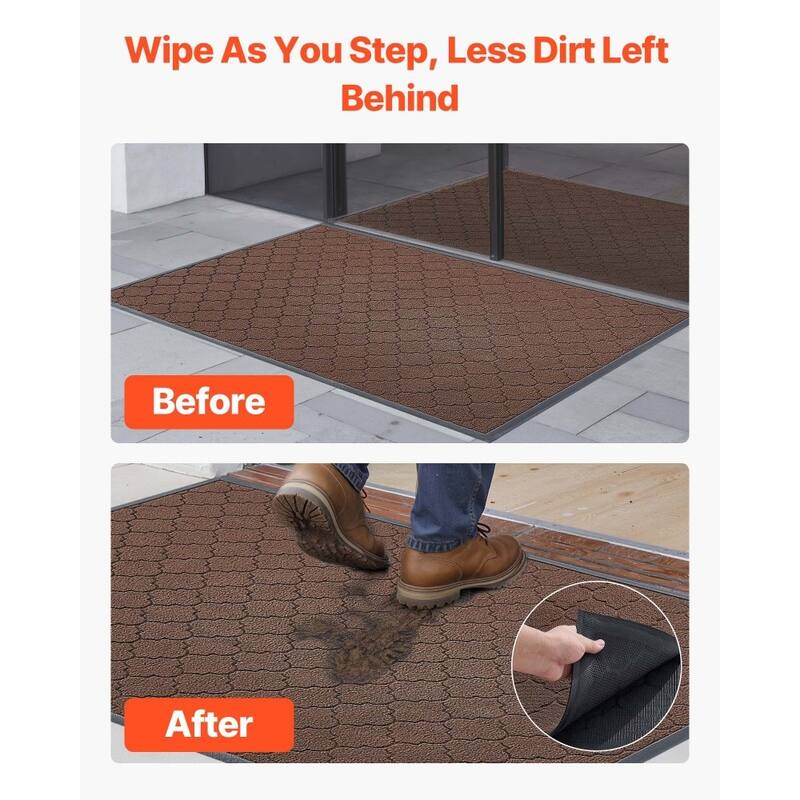 Brown Carpet Front Door Mat with Printed Pattern, Non-Slip Backing and Durable Surface - 47 x 35 x 0.28 in