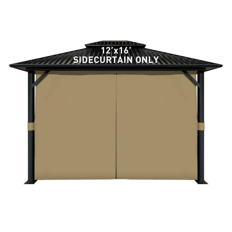 Aoodor 12x16 ft Outdoor Gazebo Curtains, 4 Panels Waterproof Privacy Sidewall Replacement with Zipper - 12'x16' - Khaki