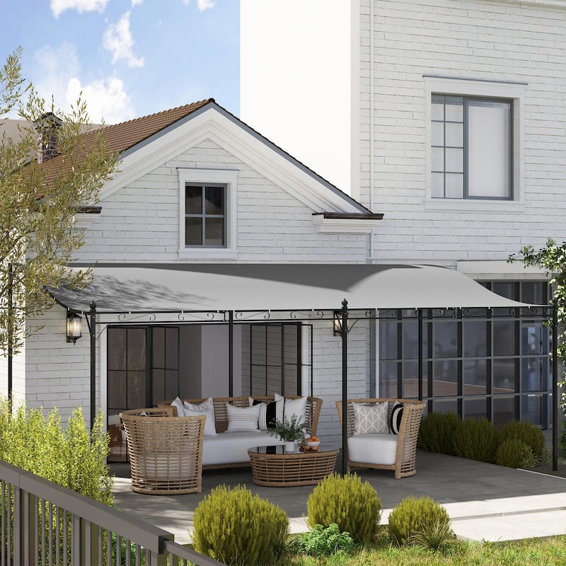 Metal Lean-To Pergola with Curved Design and Rain Protection