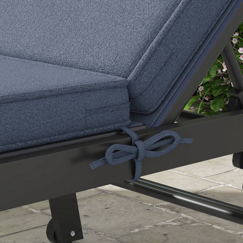 Outsunny 2 Patio Chaise Lounge Chair Cushions with Backrests, Replacement Patio Cushions with Ties for Outdoor Poolside Lounge