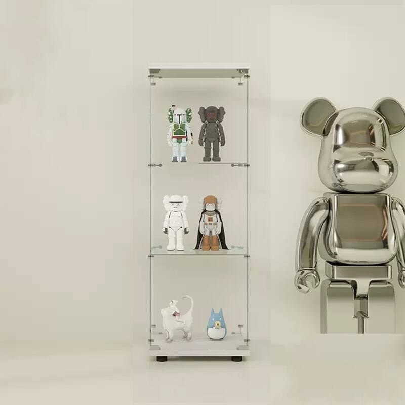 One Door Tempered Glass Display Cabinet with 3 Shelves - White