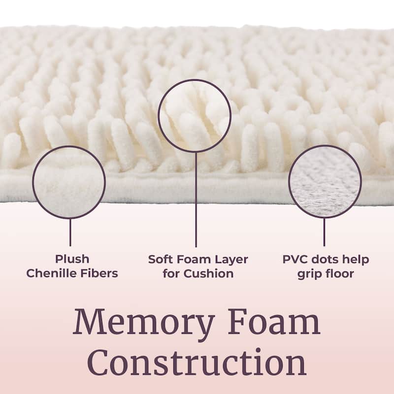 58x24-Inch Bathroom Runner with Non-Slip Backing - Absorbent High-Pile Chenille Memory Foam Bathroom Rug by Windsor Home