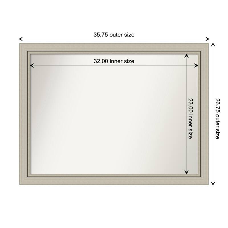 Romano Silver Narrow Framed Non-Beveled Custom Wall Mirror, Bathroom Vanity Mirror - Outer Size: 35.75 x 26.75