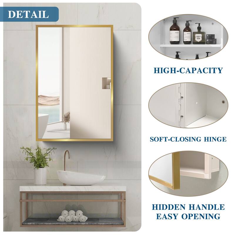Wall-Mounted or Recessed Bathroom Medicine Cabinet with Mirror, White Iron Powder Material, Removable Shelves - 4.9X16 in