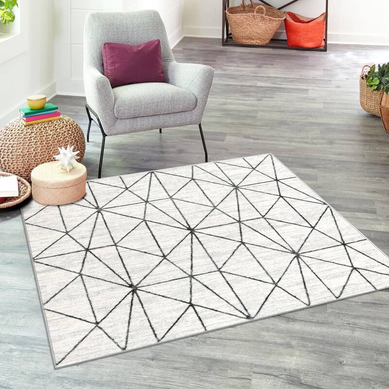 Contemporary Ahora Collection Area Rug - 7' Square - Ivory