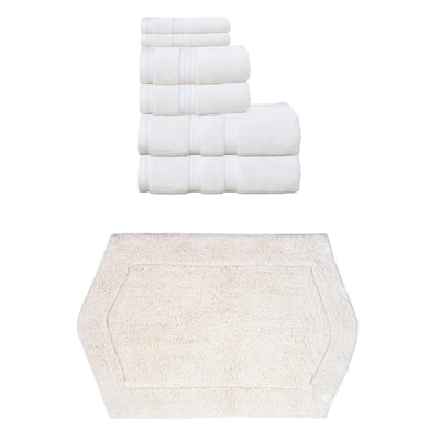 Home Weavers Waterford Collection 100% Soft Cotton 6 Pc Towel Set & 1 Pc Bath Rug, Machine Washable & Non Slip (Set of 7)