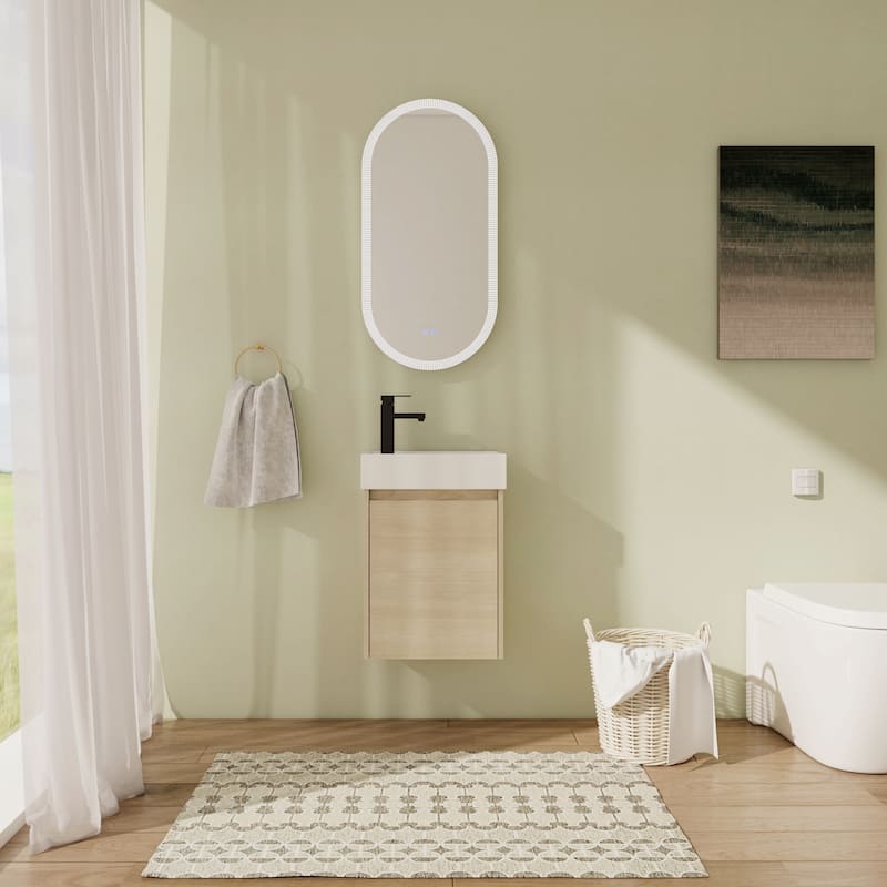 16"/18" Floating Bathroom Vanity with Sink, Mini Wall Mounted Bathroom Vanity with Soft Close Door