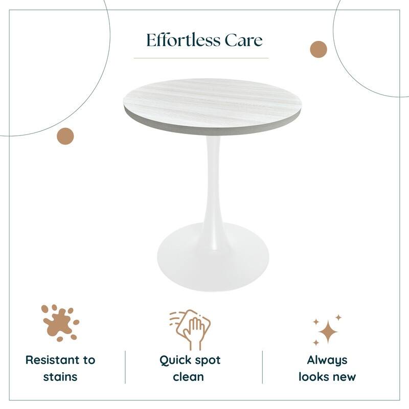 Bristol 36" Round Dining Table for 4 with MDF Top and Modern White Iron Base for Kitchen & Dining Room