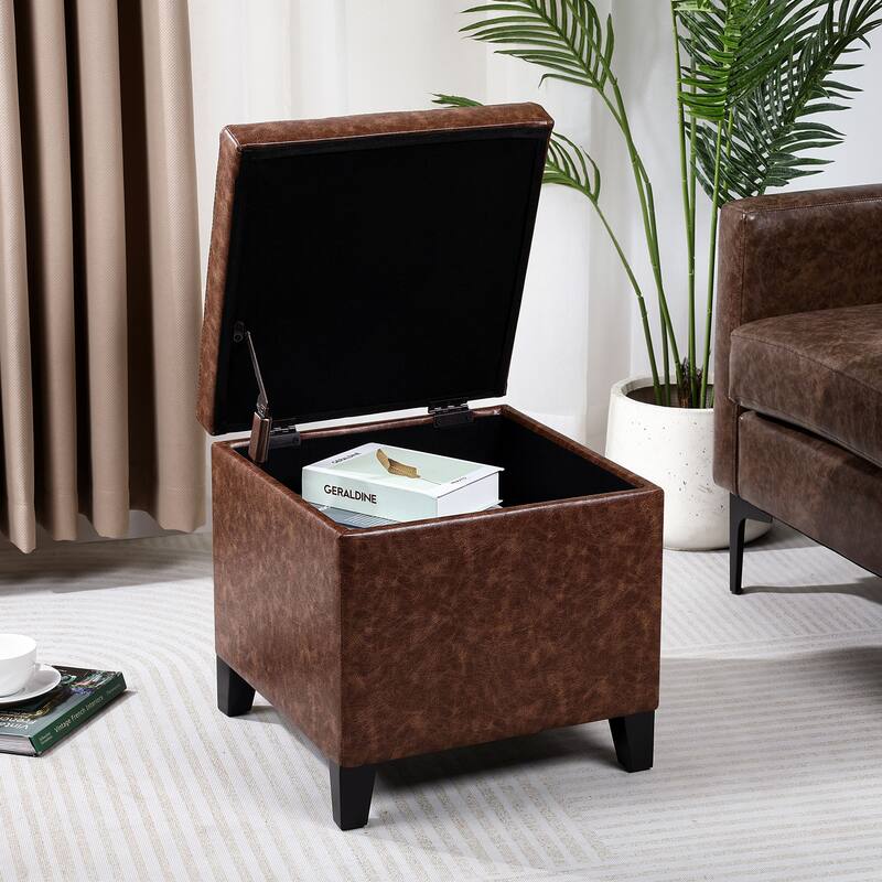 Adeco Bonded Leather Square Tufted Cubic Cube Storage Ottomans