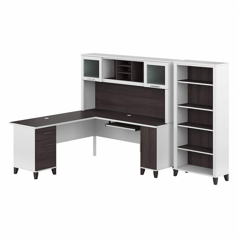 Somerset 72W L Shaped Desk with Hutch and 5 Shelf Bookcase