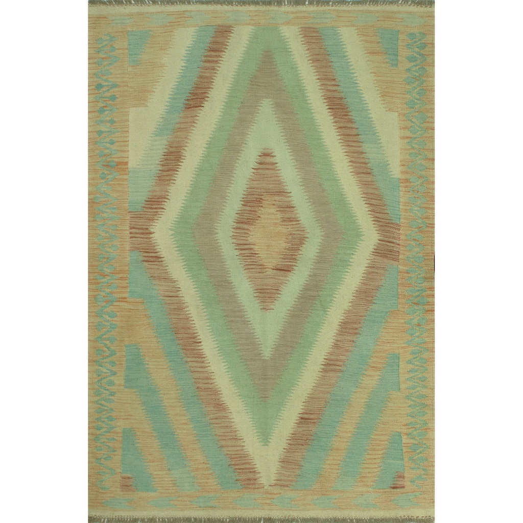 Sun Faded Flatweave Diler Orange/Blue Rug - 4'10" x 6'9"