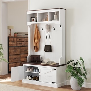 HOMCOM 3-in-1 Hall Tree with Shoe Storage, Standing Coat Rack with