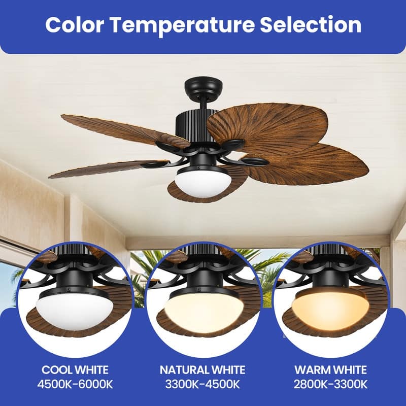 Moasis 52" Palm Leaf Ceiling Fan with Light Tropical Style with Remote