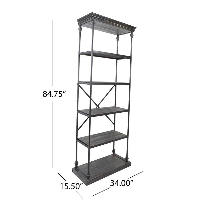 Abramo Industrial 5-shelf Firwood Bookcase by Christopher Knight Home - 34.00" W x 15.50" D x 84.75" H