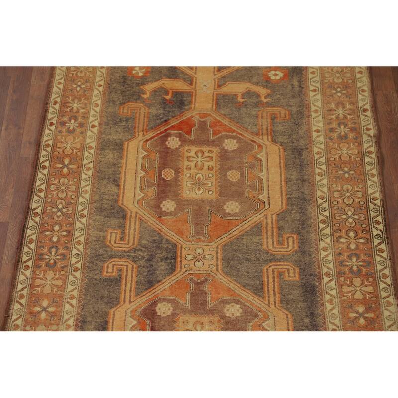 Tribal Ardebil Vintage Persian Runner Rug Hand-Knotted Wool Carpet - 4'5" x 10'7"