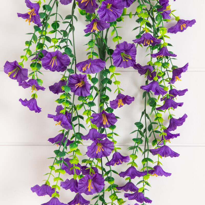 30-in UV Resistant Artificial Morning Glory Hanging Plant - Set of 6