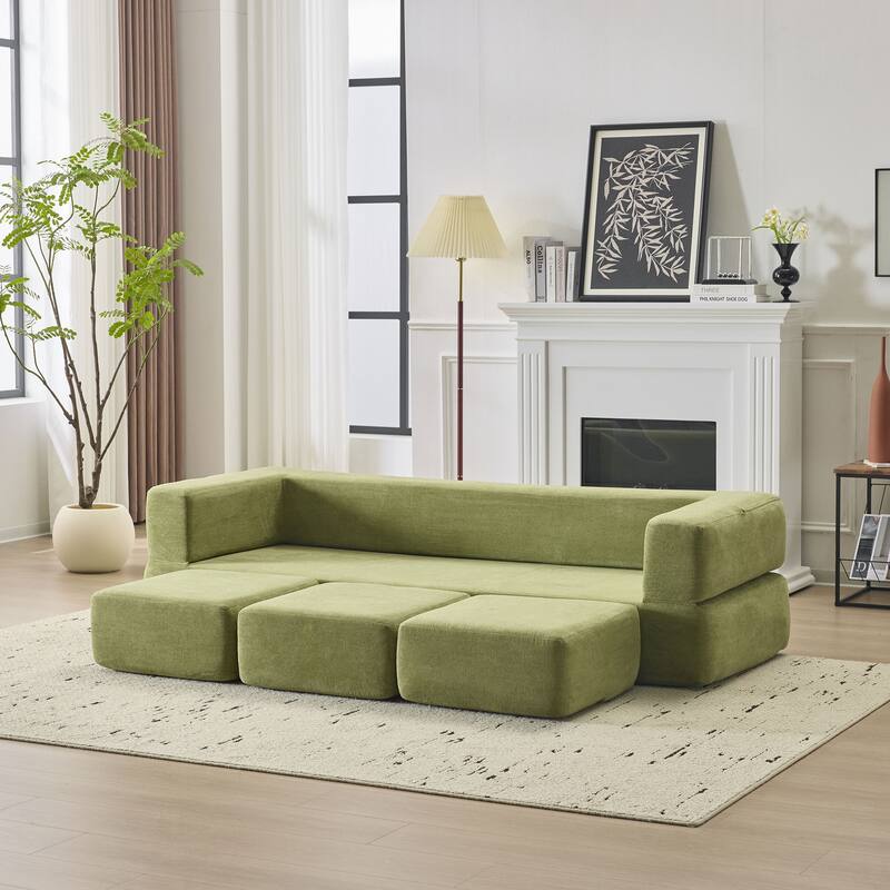 79.14" Chenille 3-Seater Sofa, Foldable Play Mat and Removable Cover