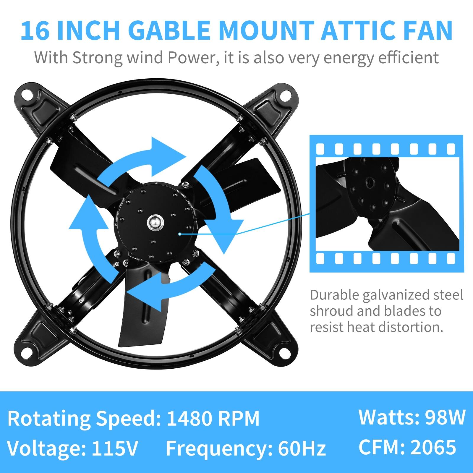16 Inch Mount Fan Attic Gable Ventilator with Adjustable Temperature