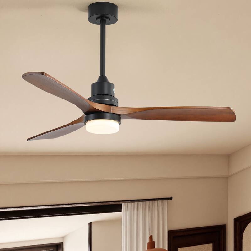 Sofucor 48/52 Inch Ceiling Fan with Light, Solid Wood Blades for Living Room, Bedroom,Smart Optional