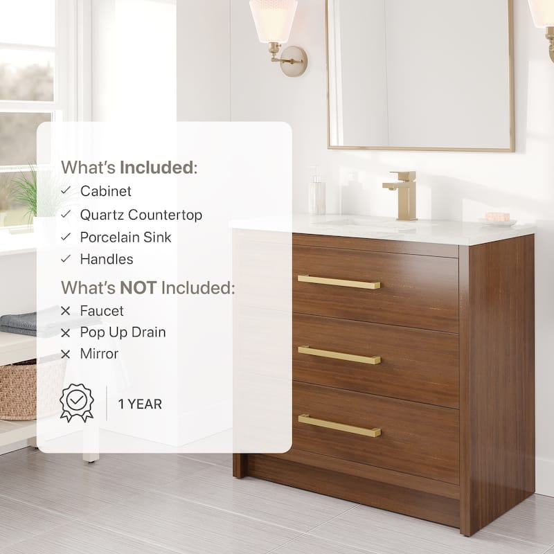 Eviva Curio Bath Vanity with WH Carrara Quartz Top and Undermount Sink