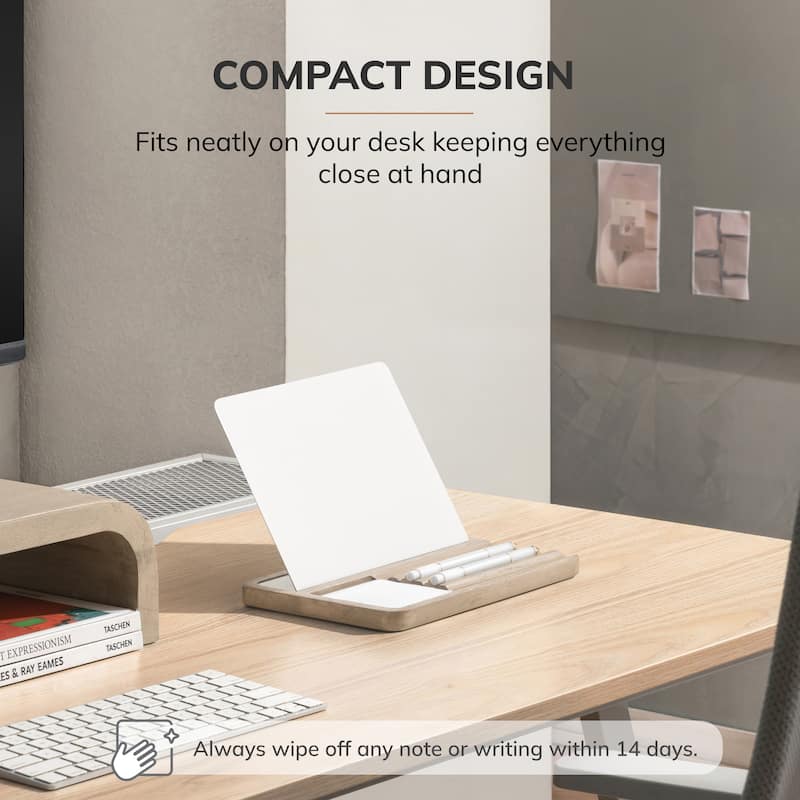 Jani Wooden Desk Organizer with Magnetic Whiteboard - Solid Wood, Hidden Storage & Anti-Skid Base for Home, Office & Workspaces