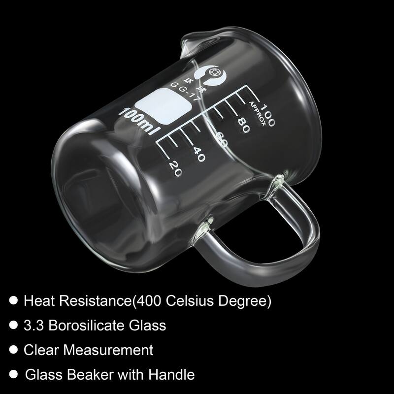100ml Glass Beaker with Handle, 3.3 Borosilicate Graduated Lab Measuring Cups - Clear