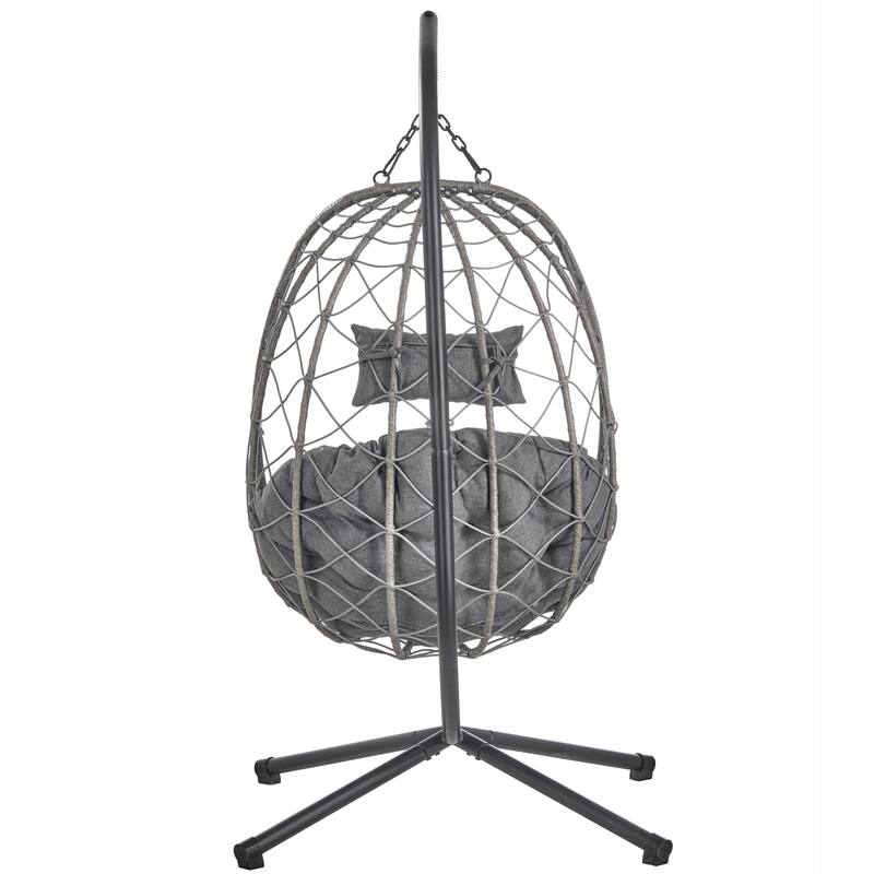 LeisureMod Summit Foldable Hanging Egg Swing Chair with Removable Cushion for Porch, Patio, Backyard, Garden, Lounge