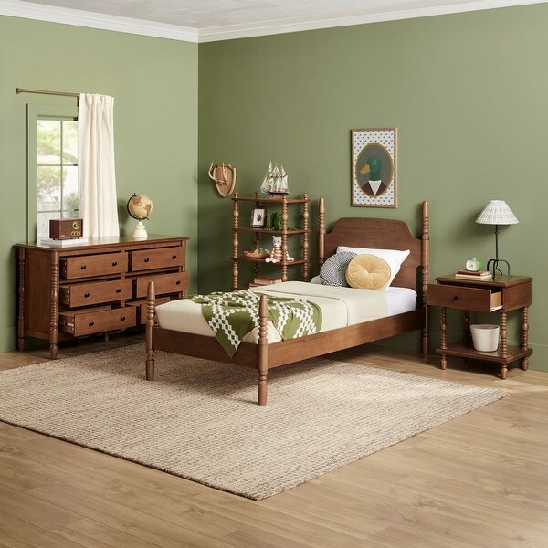 Walker Edison Twin Bed with Dresser Bookshelf and Nightstand
