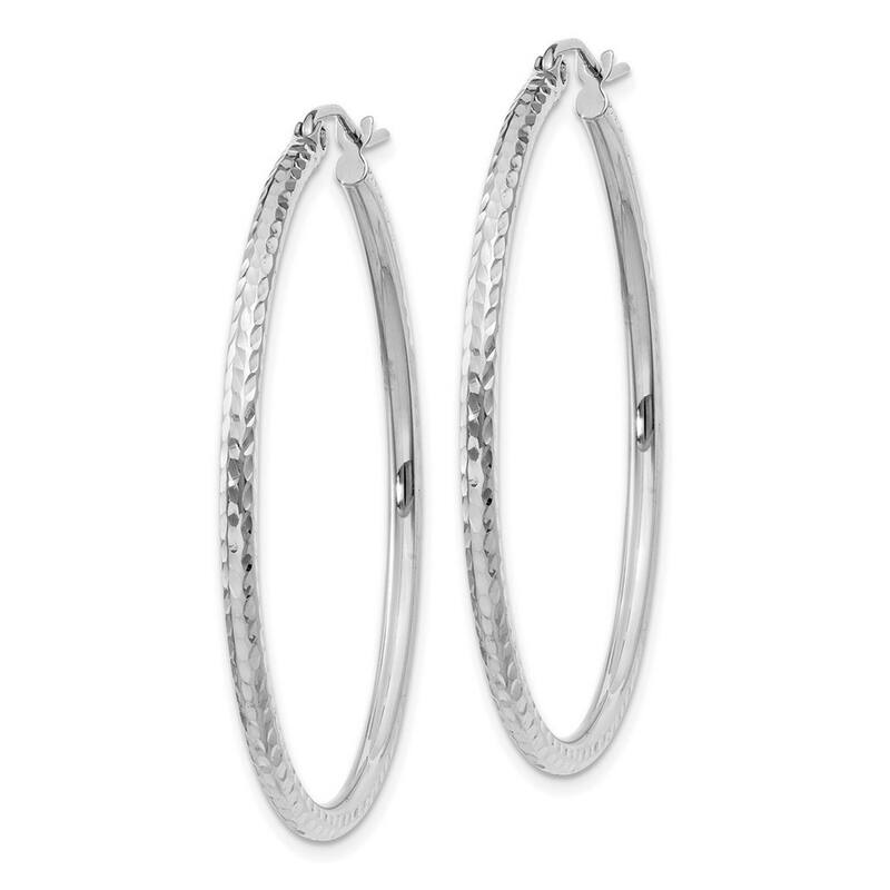 Curata 14k White Gold Rhodium-plated Diamond-cut 2x40mm Round Hoop Earrings