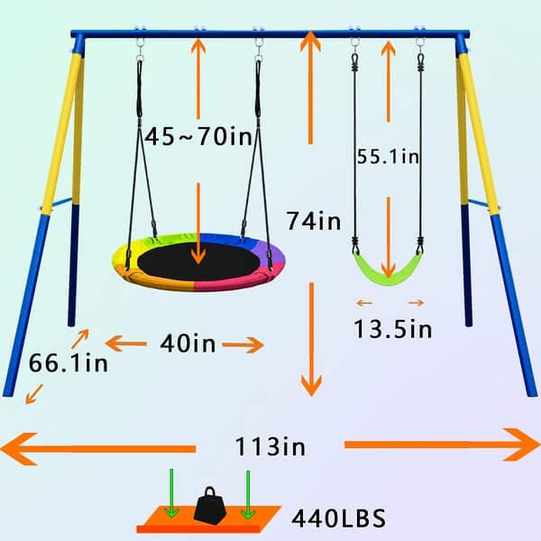 2 Seat Swing Set for Backyard with 1 Saucer Swing Seat & 1 Belt Swing Seat - Multi-colorful