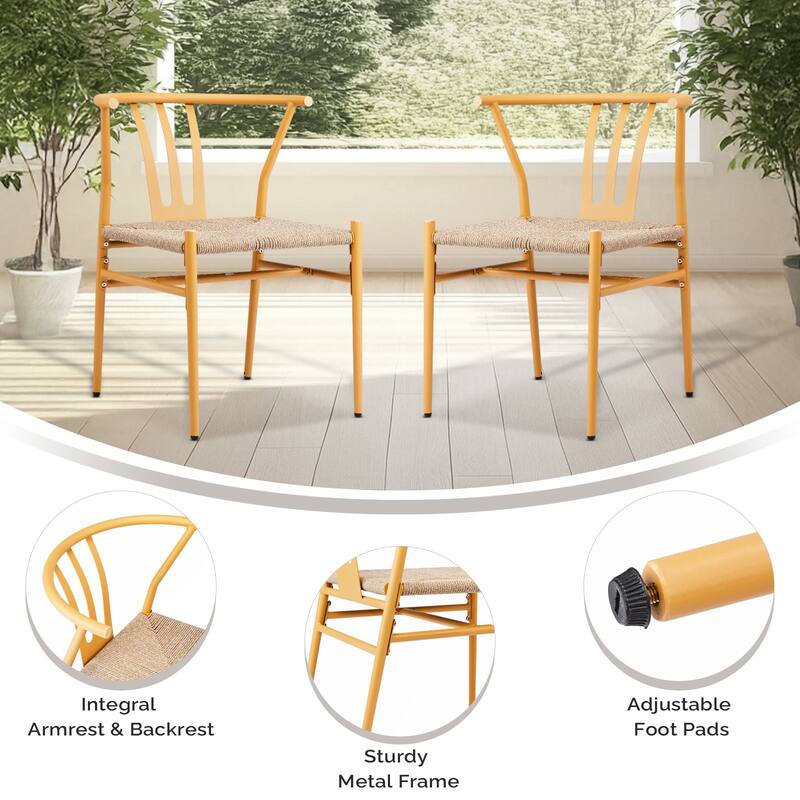 Set of 4 Hand-Woven Rope Dining Chairs with Metal Frame and Curved Back Ergonomic Design - 23” x 18.3” x 31.5”