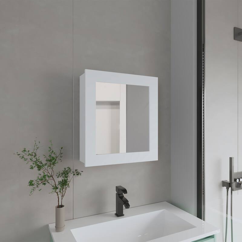 Medicine Cabinet 20.5" H, with 2 Shelves, 1 Door, and 1 Mirror - White