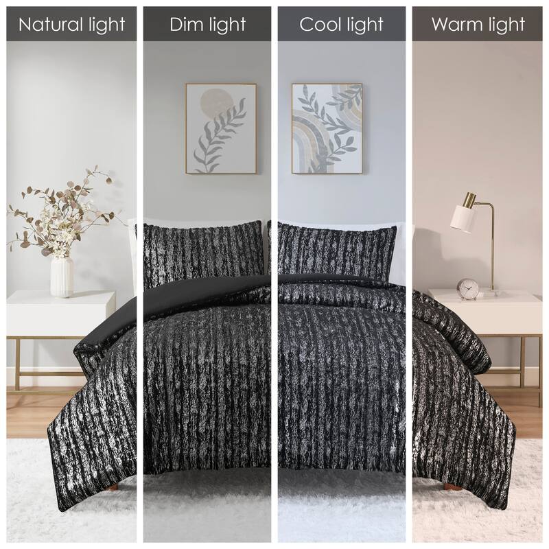 Intelligent Design Alaia Metallic Print Synthetic Fur Duvet Cover Set