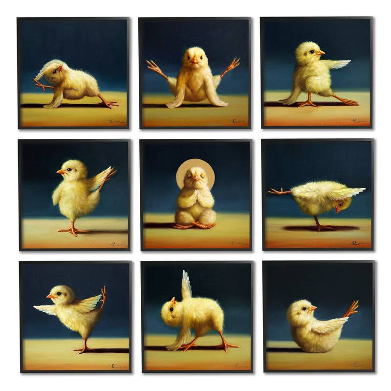 Stupell Yoga Chicks Funny Farm Animals Tranquil Stretching Birds 9pc Multi Piece Framed Wall Art Set - Multi-Color