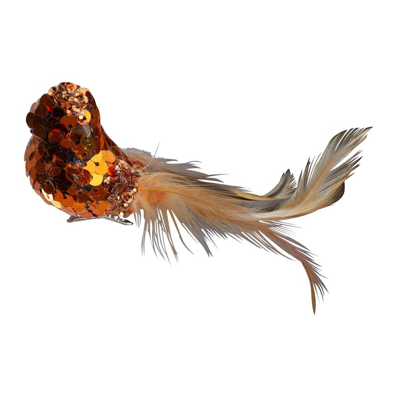 4.5" Right Facing Orange Sequined Bird Christmas Ornament