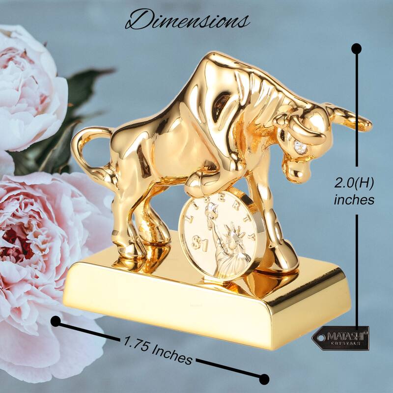 Matashi 24K Gold Plated Crystal Studded Ox/Bull Figurine with Coin Ornament