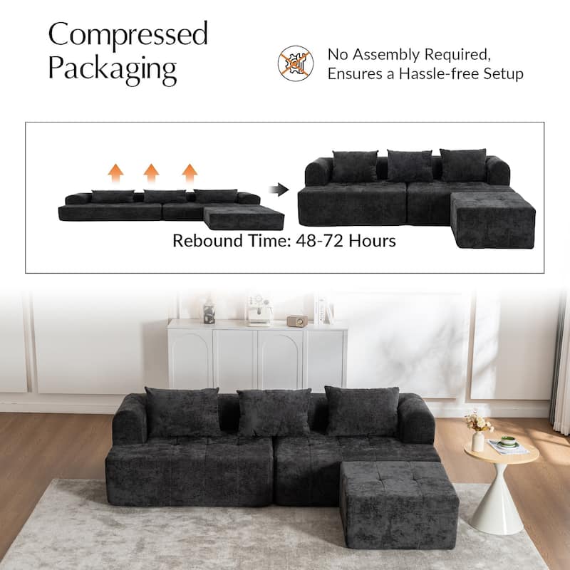 Chenille L Shaped Couch Boneless Couches for living room Tufted Sectional with Ottoman Modern Cloud Sofa