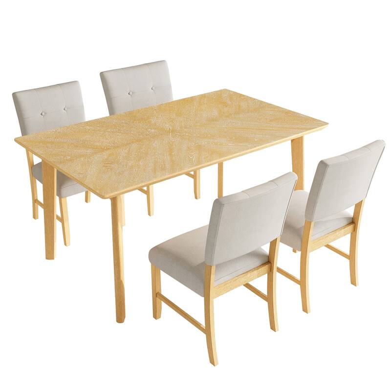 5 Piece Solid Wood Dining Table Set, Rectangular Table with 4 Chairs, Kitchen Dining Table & Chair Set for 4 Persons