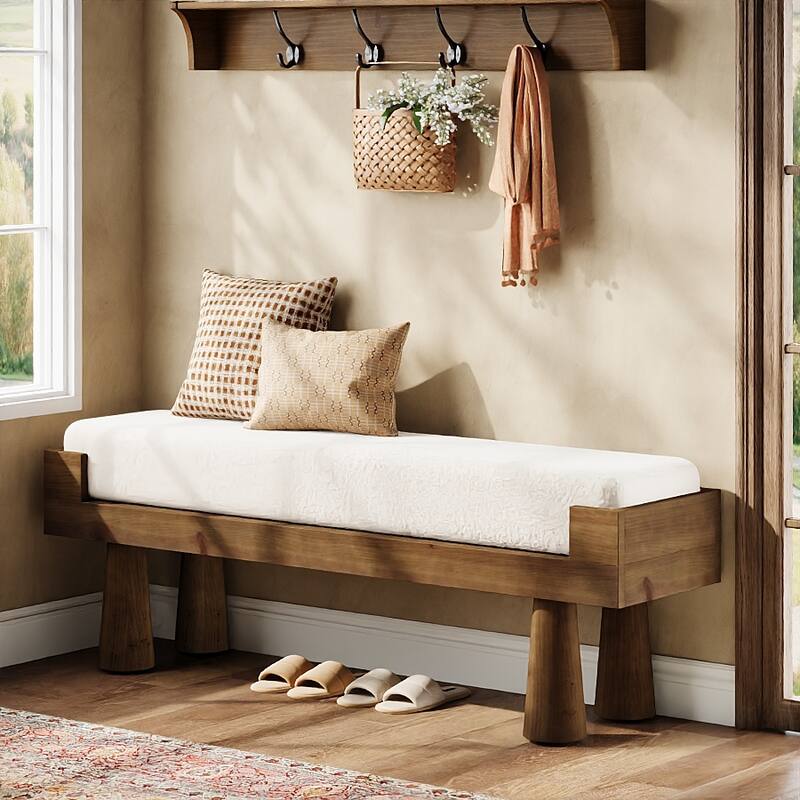 47 Inch Solid Wood Shoe Bench Entryway with Cushion - 11.81" D x 47.24" W x 17.72" H